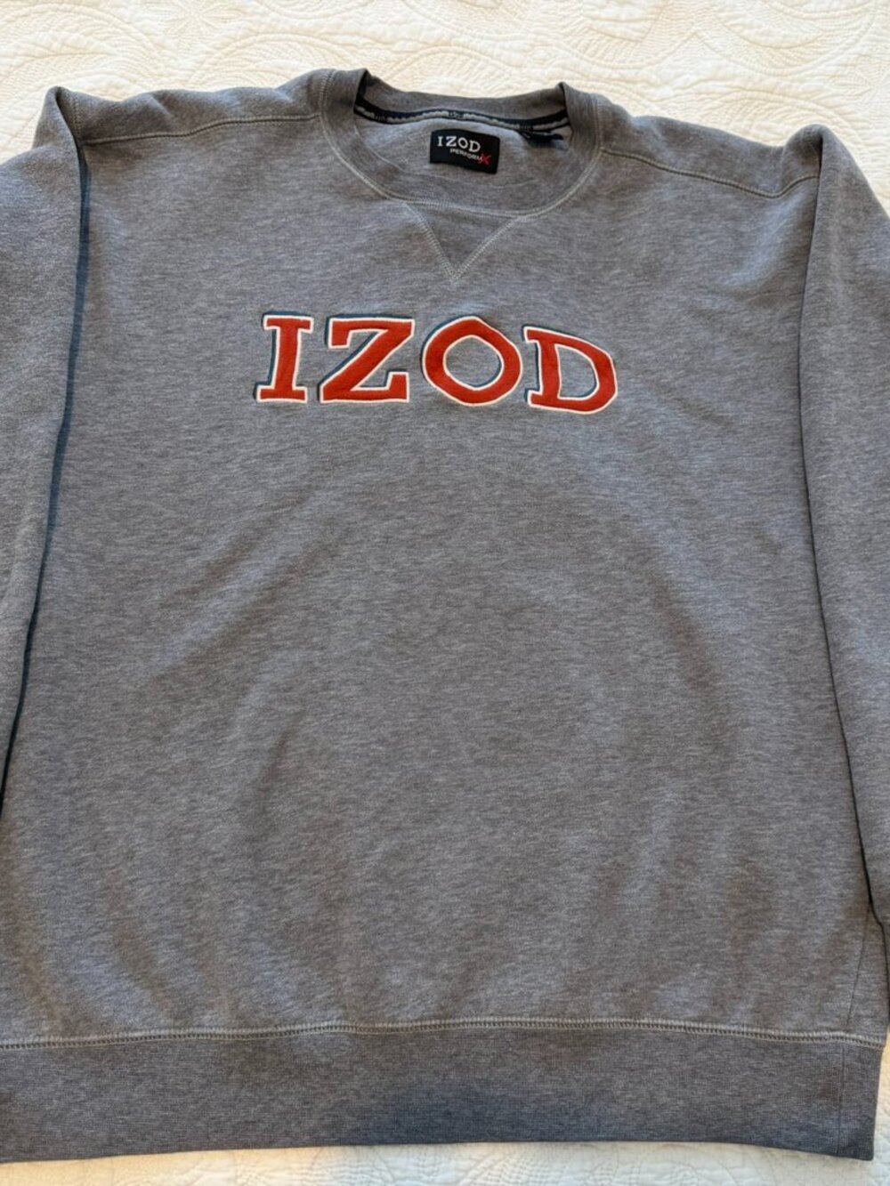 IZOD PerformX Gray Sweatshirt – Size L – Red Logo – Cotton Blend
